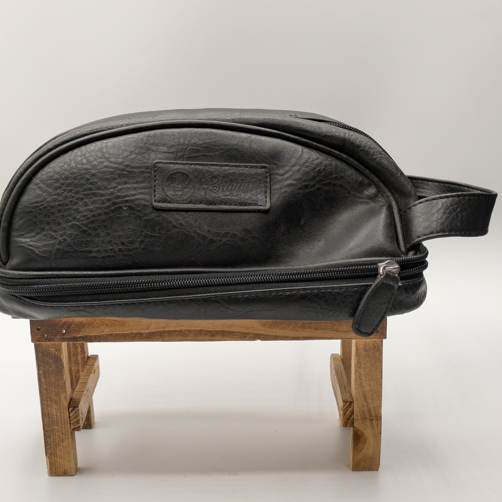 Original Penguin Black Toiletry Bag with Leather Finish